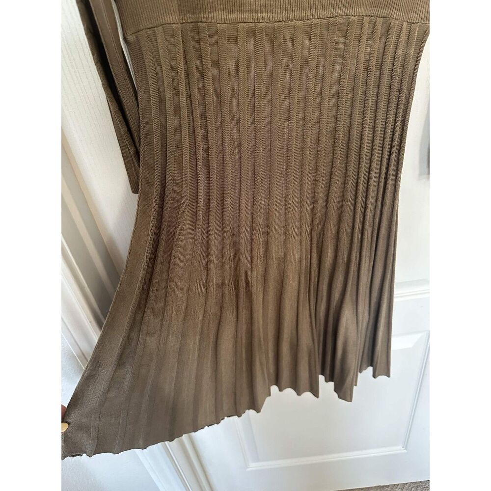 Calvin Klein Taupe Ribbed Cable Knit Fit Flare Classic Sweater Dress Pleated L - Picture 5 of 7